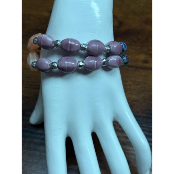 Lavender, Orange & Natural Stone Stretch Bracelet NWOT - Picture 3 of 6